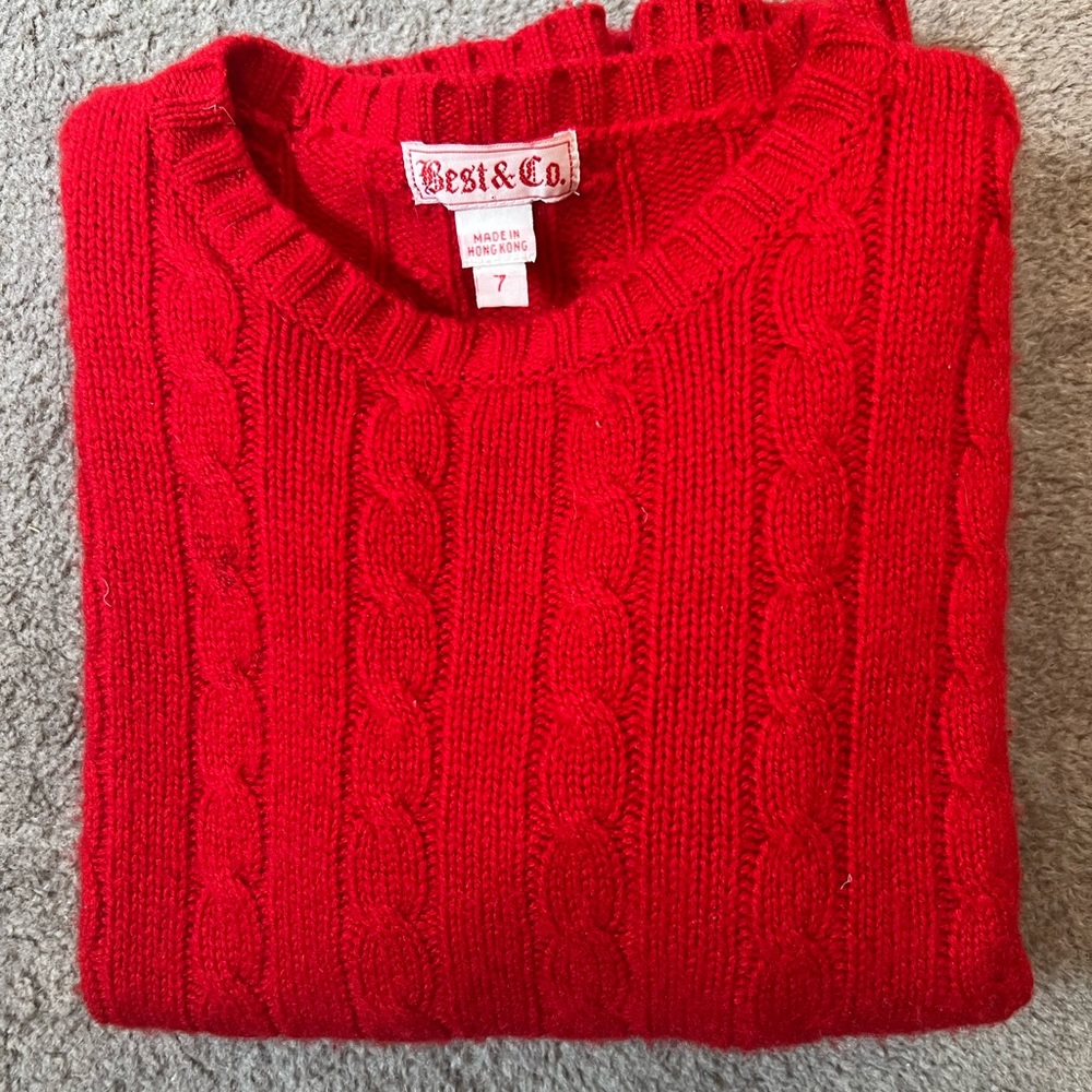 Boys size 7 Red Cable Knit Cashmere Sweater. Unisex